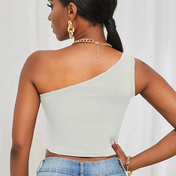 One shoulder ribbed knit crop top tank y2k black - Picture 4 of 8